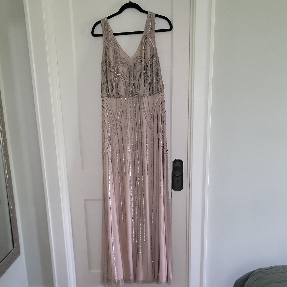Adrianna Papell Pink and Silver Maxi Dress